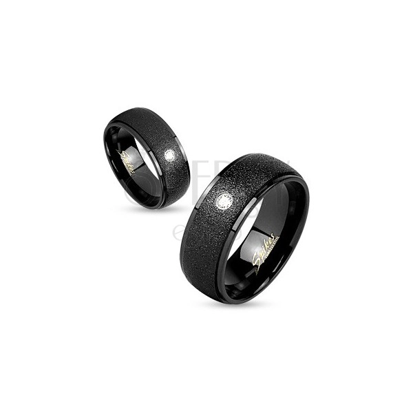 Gyűrű fekete árnyalatban, 316L acél, csillogó felszín, átlátszó cirkónia, 8 mm