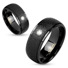 Fekete acél kariagyűrű, csillogó szemcsés felszín, átlátszó cirkónia, 6 mm