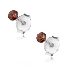 925 ezüst fülbevaló, kerek narancsos-barna Swarovski kristály, 2,5 mm