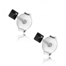 Beszúrós fülbevaló 925 ezüstből, fekete Swarovski kristály - négyzet, 2 mm