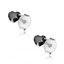 925 ezüst fülbevaló, fekete cirkónia szív, 4 mm, stekkerek