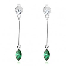 925 ezüst fülbevaló, átlátszó kerek és zöld szem alakú Swarovski kristály