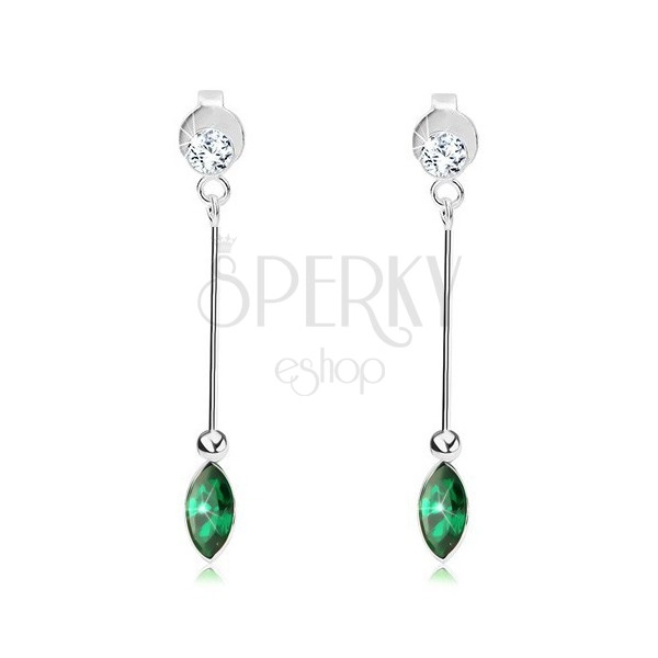 925 ezüst fülbevaló, átlátszó kerek és zöld szem alakú Swarovski kristály