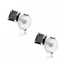 925 ezüst fülbevaló, fekete cirkóniás négyzet, 3 mm, beszúrós