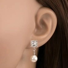 Beszúrós fülbevaló, 925 ezüst, átlátszó Preciosa kristály, gyöngy