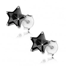 Beszúrós 925 ezüst fülbevaló, fekete cirkóniás csillag, 7 mm