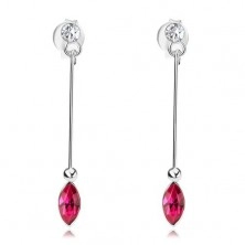 Függő fülbevaló, 925 ezüst, kerek átlátszó és rózsaszín szemecske alakú Swarovski kristály
