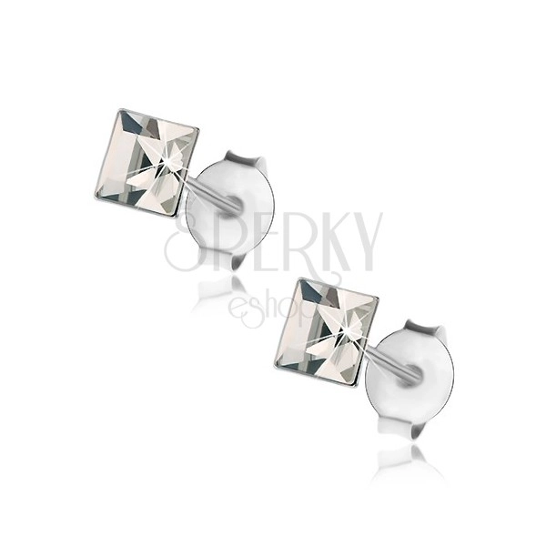 Beszúrós fülbevaló - 925 ezüst, átlátszó Swarovski kristály - négyzet, 4 mm