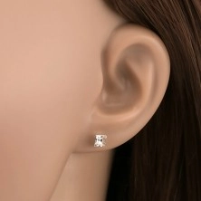 Beszúrós fülbevaló - 925 ezüst, átlátszó Swarovski kristály - négyzet, 4 mm