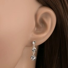 Függő fülbevaló, 925 ezüst, három kerek Swarovski kristály átlátszó színben 