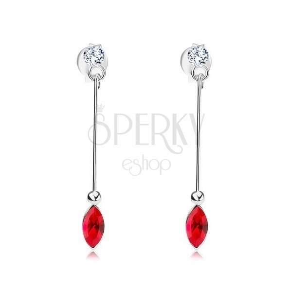 925 ezüst fülbevaló, átlátszó és piros Swarovski kristály