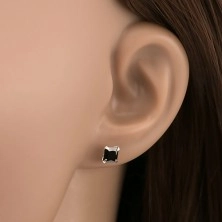 Beszúrós fülbevaló, 925 ezüst, cirkóniás négyzet fekete színben, 5 mm