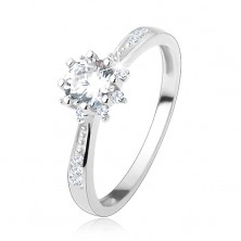 Eljegyzési gyűrű - 925 ezüst, díszített szárak, csillogó cirkóniás virág