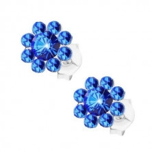 Beszúrós fülbevaló, 925 ezüst, csillogó virág kék Preciosa kristályokkal