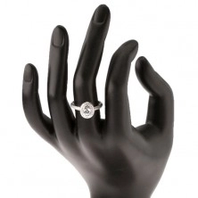 Eljegyzési gyűrű, 925 ezüst, kettős szegély, kerek átlátszó cirkónia
