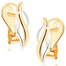 375 arany fülbevaló - fényes függőleges hullámok sárga és fehér aranyból