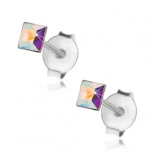 925 ezüst fülbevaló, szivárvány Swarovski kristály - négyzet, 3 mm