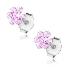 925 ezüst fülbevaló, csillogó virág világos rózsaszín Swarovski kristályokból