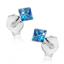 925 ezüst fülbevaló, kék Swarovski kristály - négyzet, 3 mm