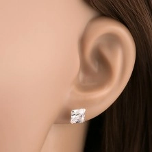 Beszúrós fülbevaló, 925 ezüst, átlátszó csiszolt négyzet cirkóniával, 6 mm