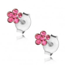 925 ezüst fülbevaló, csillogó virág rózsaszín Swarovski kristályokból