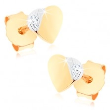 Beszúrós fülbevaló 375 aranyból - kis kétszínű szív, apró cirkónia