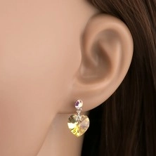 925 ezüst fülbevaló, szív alakú Swarovski kristály sárga árnyalatban