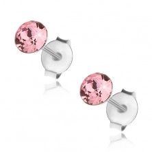 925 ezüst fülbevaló, kerek rózsaszín Swarovski kristály, 4 mm