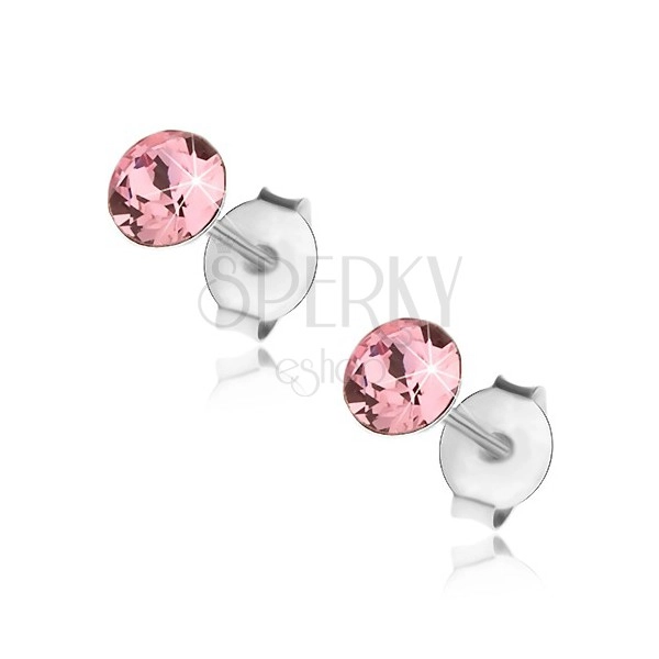 925 ezüst fülbevaló, kerek rózsaszín Swarovski kristály, 4 mm