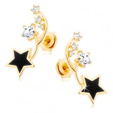 9K arany fülbevaló - két vékony ív, fekete és cirkóniás csillag