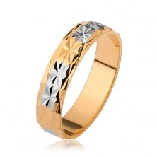 Fényes karikagyűrű gyémánt mintával, arany és ezüst árnyalat