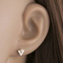 9K arany fülbevaló - fehér háromszög, átlátszó cirkóniák