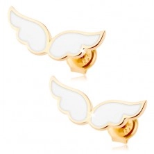 Fülbevaló 9K sárga aranyból - kettős angyal szárny, fehér fénymáz