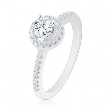 Eljegyzési gyűrű, 925 ezüst, kör alakú cirkónia csillogó szegéllyel