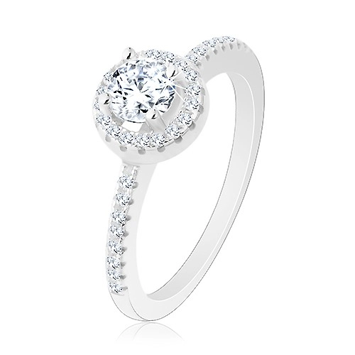 Eljegyzési gyűrű, 925 ezüst, kör alakú cirkónia csillogó szegéllyel - Nagyság: 60