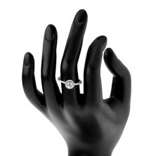 Eljegyzési gyűrű, 925 ezüst, kör alakú cirkónia csillogó szegéllyel