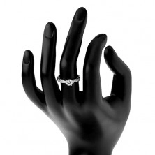 925 ezüst gyűrű, szűkített csillogó szárak, kör alakú cirkónia