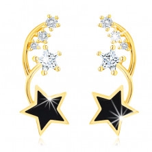 14K arany fülbevaló - két vékony ív, fekete és cirkóniás csillag