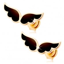 Fülbevaló 14K sárga aranyból - kettős angyal szárny, fekete fénymáz