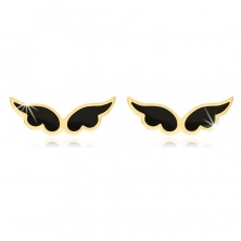 Fülbevaló 14K sárga aranyból - kettős angyal szárny, fekete fénymáz
