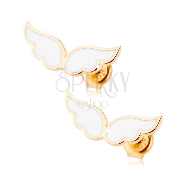 Fülbevaló 585 sárga aranyból - kettős angyal szárny, fehér fénymáz