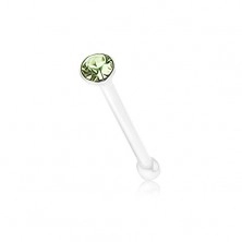 925 ezüst orr piercing, egyenes, csillogó zöld színű cirkónia