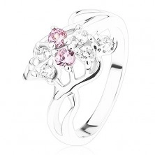 Csillogó gyűrű, ezüst szín, masni rózsaszín és átlátszó cirkóniákból
