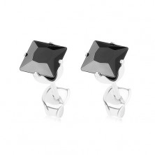 925 ezüst fülbevaló, csillogó négyzet alakú fekete cirkónia, 5 mm