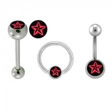 Három darab piercing - piros csillag logó
