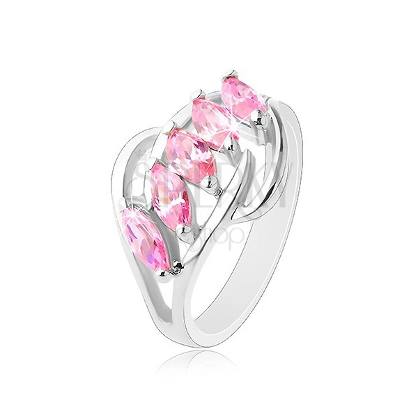 Ezüst színű gyűrű, rózsaszín cirkóniás sáv
