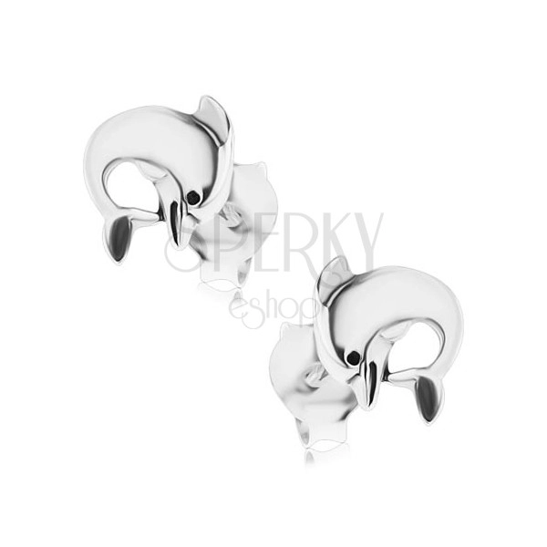 925 ezüst stekkeres fülbevaló, delfin, patinált felület