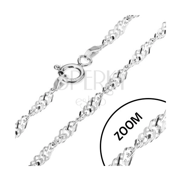 925 ezüst nyaklánc, spirálban tekeredő, lapos szemek, szélesség 2,4 mm, hossz 455 mm 