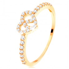 Gyűrű 14K sárga aranyból - cirkóniás szárak, csillogó átlátszó szívkörvonal