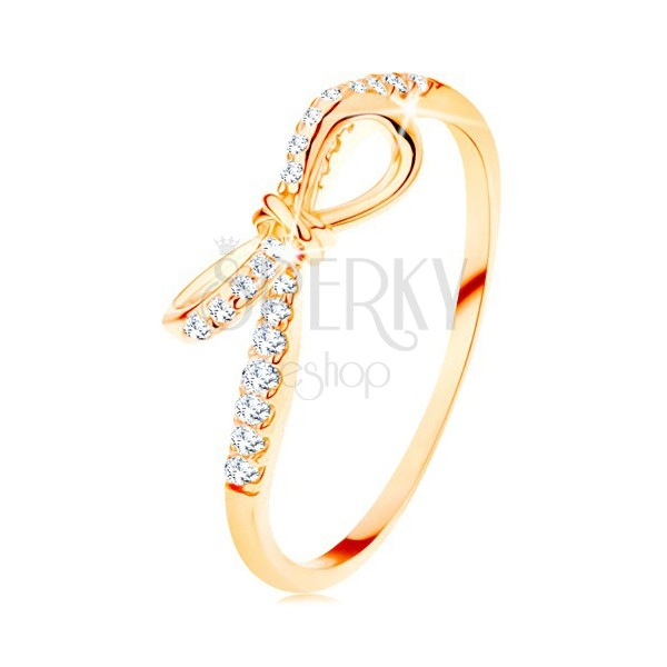Gyűrű 14K sárga aranyból - cirkóniás masni, keskeny szárak